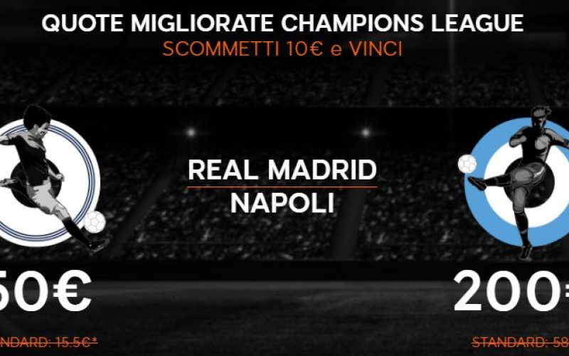 Quote maggiorate Champions League Real Madrid-Napoli 15 febbraio 2017