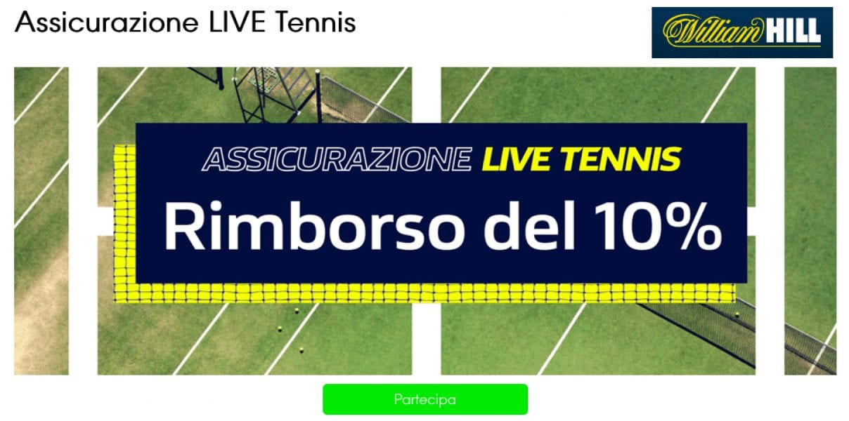 Assicurazione LIVE Tennis di William Hill: fino a €25 per te!
